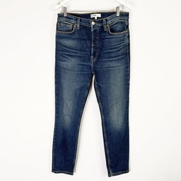 Re Done Originals High Rise Ankle Crop Button Fly Jeans in Midnight Blue - Picture 1 of 7
